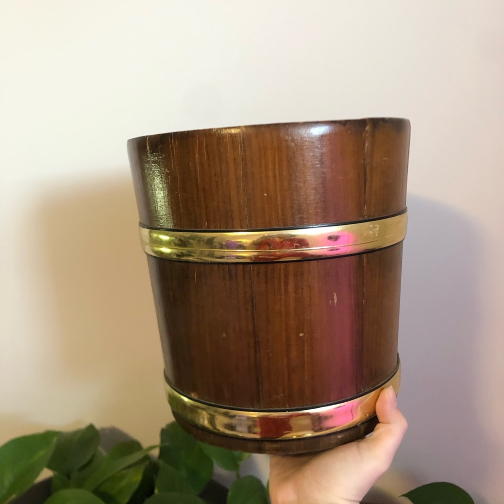 MCM Brown and Gold Wooden Planter/Bin